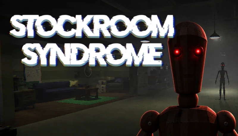 Stockroom Syndrome key art with the title and red-eyed mannequin